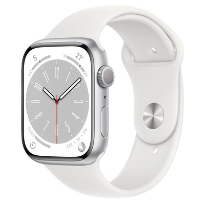 Часы Apple Watch Series 8 GPS 45mm Silver Aluminium MP6Q3 M/L White Sport Band